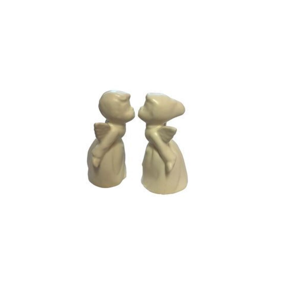 Vintage Ceramic Kissing Angels Creamy White Cake Topper